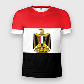 Мужская футболка 3D спортивная с принтом Флаг и герб Египта в Петрозаводске, 100% полиэстер с улучшенными характеристиками | приталенный силуэт, круглая горловина, широкие плечи, сужается к линии бедра | Тематика изображения на принте: символ страна