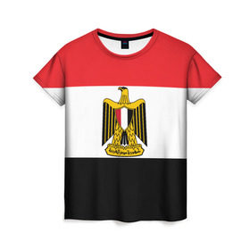 Женская футболка 3D с принтом Флаг и герб Египта в Петрозаводске, 100% полиэфир ( синтетическое хлопкоподобное полотно) | прямой крой, круглый вырез горловины, длина до линии бедер | символ страна