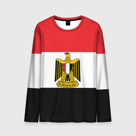 Мужской лонгслив 3D с принтом Флаг и герб Египта в Петрозаводске, 100% полиэстер | длинные рукава, круглый вырез горловины, полуприлегающий силуэт | символ страна