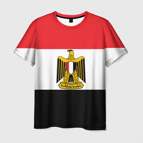 Мужская футболка 3D с принтом Флаг и герб Египта в Петрозаводске, 100% полиэфир | прямой крой, круглый вырез горловины, длина до линии бедер | символ страна