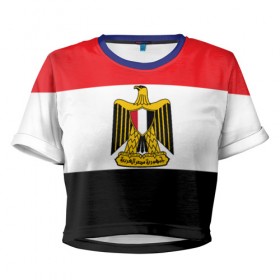 Женская футболка 3D укороченная с принтом Флаг и герб Египта в Петрозаводске, 100% полиэстер | круглая горловина, длина футболки до линии талии, рукава с отворотами | символ страна