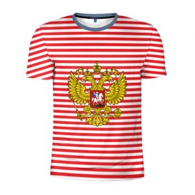 Мужская футболка 3D спортивная с принтом Тельняшка ВВ и герб РФ в Петрозаводске, 100% полиэстер с улучшенными характеристиками | приталенный силуэт, круглая горловина, широкие плечи, сужается к линии бедра | красный | полосатый