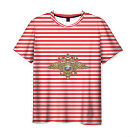 Мужская футболка 3D с принтом Тельняшка ВВ и герб МВД в Петрозаводске, 100% полиэфир | прямой крой, круглый вырез горловины, длина до линии бедер | Тематика изображения на принте: красный | мвд | омон | спецназ