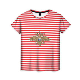 Женская футболка 3D с принтом Тельняшка ВВ и герб МВД в Петрозаводске, 100% полиэфир ( синтетическое хлопкоподобное полотно) | прямой крой, круглый вырез горловины, длина до линии бедер | красный | мвд | омон | спецназ