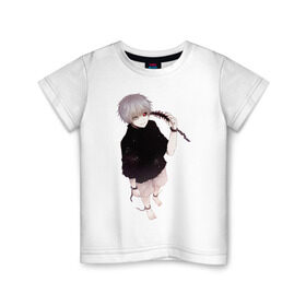Детская футболка хлопок с принтом Канеки в Петрозаводске, 100% хлопок | круглый вырез горловины, полуприлегающий силуэт, длина до линии бедер | tokyo ghoul | typical uta | канеки | конеки | токийский гуль | ута