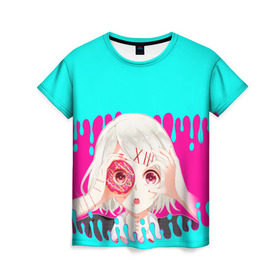 Женская футболка 3D с принтом Tokyo Ghoul в Петрозаводске, 100% полиэфир ( синтетическое хлопкоподобное полотно) | прямой крой, круглый вырез горловины, длина до линии бедер | anime | ghoul | tokyo | tokyo ghoul | гуль