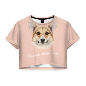 Женская футболка 3D укороченная с принтом Корги в Петрозаводске, 100% полиэстер | круглая горловина, длина футболки до линии талии, рукава с отворотами | вельш корги | как в рекламе | коржик | пемброк | собака | щенок