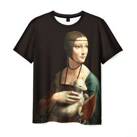 Мужская футболка 3D с принтом Дама с горностаем в Петрозаводске, 100% полиэфир | прямой крой, круглый вырез горловины, длина до линии бедер | возрождение | горностаем | горностай | да винчи | дама | искусство | ласка | леонардо | о.м.с.к. | портрет