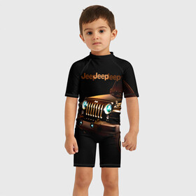 Детский купальный костюм 3D с принтом Jeep в Петрозаводске, Полиэстер 85%, Спандекс 15% | застежка на молнии на спине | brand | car | chrysler | jeep | logo | usa | автомобиль | джип | крайслер | логотип | марка | сша