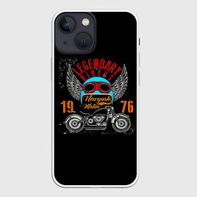 Чехол для iPhone 13 mini с принтом Мото 1976 в Петрозаводске,  |  | 3d | legendary riders | riders | rock | авто | автомобильные | гонщик | дорога | колеса | крылья | мото | мотоциклы | рок