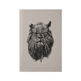 Обложка для паспорта матовая кожа с принтом Старый воин в Петрозаводске, натуральная матовая кожа | размер 19,3 х 13,7 см; прозрачные пластиковые крепления | борода | взгляд | викинг | воин | грива | косы | лев | рога | череп | шлем