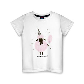 Детская футболка хлопок с принтом овца в Петрозаводске, 100% хлопок | круглый вырез горловины, полуприлегающий силуэт, длина до линии бедер | my sweet day | барашек | сахарная вата | сладкая вата | хорошего дня