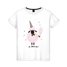 Женская футболка хлопок с принтом овца в Петрозаводске, 100% хлопок | прямой крой, круглый вырез горловины, длина до линии бедер, слегка спущенное плечо | my sweet day | барашек | сахарная вата | сладкая вата | хорошего дня