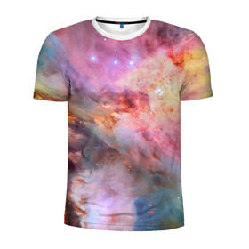 Мужская футболка 3D спортивная с принтом Светящаяся туманность в Петрозаводске, 100% полиэстер с улучшенными характеристиками | приталенный силуэт, круглая горловина, широкие плечи, сужается к линии бедра | m 42 | вселенная | галактика | звезды | космос | свет | туманность ориона | цвет