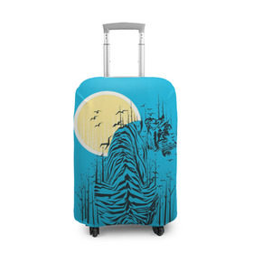 Чехол для чемодана 3D с принтом тигр в Петрозаводске, 86% полиэфир, 14% спандекс | двустороннее нанесение принта, прорези для ручек и колес | арт | бамбук | восток | графика | живопись | китай | луна | небо | ночь | полосы | птицы | рисунок | творчество | хищник | япония