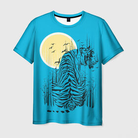 Мужская футболка 3D с принтом тигр в Петрозаводске, 100% полиэфир | прямой крой, круглый вырез горловины, длина до линии бедер | Тематика изображения на принте: арт | бамбук | восток | графика | живопись | китай | луна | небо | ночь | полосы | птицы | рисунок | творчество | хищник | япония