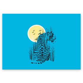 Поздравительная открытка с принтом тигр в Петрозаводске, 100% бумага | плотность бумаги 280 г/м2, матовая, на обратной стороне линовка и место для марки
 | Тематика изображения на принте: арт | бамбук | восток | графика | живопись | китай | луна | небо | ночь | полосы | птицы | рисунок | творчество | хищник | япония