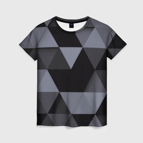 Женская футболка 3D с принтом Геометрия в Петрозаводске, 100% полиэфир ( синтетическое хлопкоподобное полотно) | прямой крой, круглый вырез горловины, длина до линии бедер | 3d | abstract | gray | lowpoly | polygon | triangle | абстракция | геометрия | полигоны | треугольники
