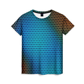 Женская футболка 3D с принтом object grid в Петрозаводске, 100% полиэфир ( синтетическое хлопкоподобное полотно) | прямой крой, круглый вырез горловины, длина до линии бедер | dot | абстракция | метал | сетка | текстура