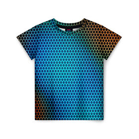 Детская футболка 3D с принтом object grid в Петрозаводске, 100% гипоаллергенный полиэфир | прямой крой, круглый вырез горловины, длина до линии бедер, чуть спущенное плечо, ткань немного тянется | dot | абстракция | метал | сетка | текстура
