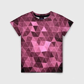 Детская футболка 3D с принтом Розовые треугольники в Петрозаводске, 100% гипоаллергенный полиэфир | прямой крой, круглый вырез горловины, длина до линии бедер, чуть спущенное плечо, ткань немного тянется | abstract | gray | lowpoly | polygon | triangle | абстракция | геометрия | полигоны | треугольники