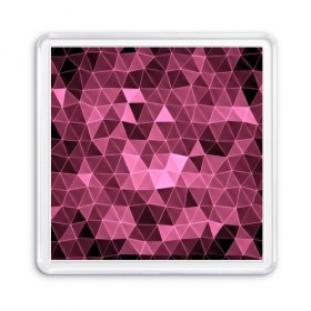 Магнит 55*55 с принтом Розовые треугольники в Петрозаводске, Пластик | Размер: 65*65 мм; Размер печати: 55*55 мм | abstract | gray | lowpoly | polygon | triangle | абстракция | геометрия | полигоны | треугольники