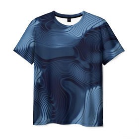 Мужская футболка 3D с принтом Lullaby blue в Петрозаводске, 100% полиэфир | прямой крой, круглый вырез горловины, длина до линии бедер | Тематика изображения на принте: волны | синий | темный
