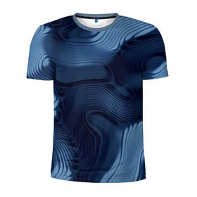 Мужская футболка 3D спортивная с принтом Lullaby blue в Петрозаводске, 100% полиэстер с улучшенными характеристиками | приталенный силуэт, круглая горловина, широкие плечи, сужается к линии бедра | Тематика изображения на принте: волны | синий | темный