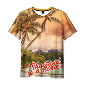 Мужская футболка 3D с принтом Тайланд - это рай в Петрозаводске, 100% полиэфир | прямой крой, круглый вырез горловины, длина до линии бедер | Тематика изображения на принте: море | океан | пальмы | тайланд