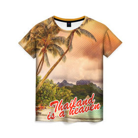 Женская футболка 3D с принтом Тайланд - это рай в Петрозаводске, 100% полиэфир ( синтетическое хлопкоподобное полотно) | прямой крой, круглый вырез горловины, длина до линии бедер | море | океан | пальмы | тайланд