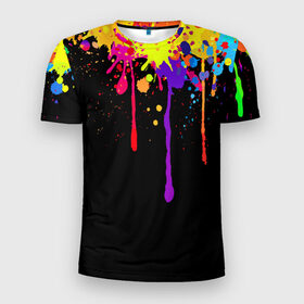 Мужская футболка 3D спортивная с принтом Краски в Петрозаводске, 100% полиэстер с улучшенными характеристиками | приталенный силуэт, круглая горловина, широкие плечи, сужается к линии бедра | брызги | капли | кляксы | краски | спектр | яркие