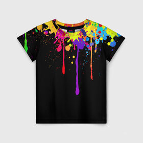 Детская футболка 3D с принтом Краски в Петрозаводске, 100% гипоаллергенный полиэфир | прямой крой, круглый вырез горловины, длина до линии бедер, чуть спущенное плечо, ткань немного тянется | брызги | капли | кляксы | краски | спектр | яркие