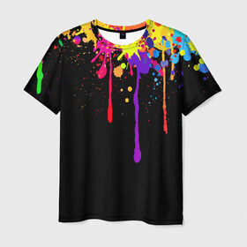 Мужская футболка 3D с принтом Краски в Петрозаводске, 100% полиэфир | прямой крой, круглый вырез горловины, длина до линии бедер | брызги | капли | кляксы | краски | спектр | яркие