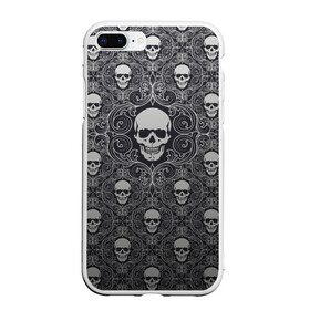 Чехол для iPhone 7Plus/8 Plus матовый с принтом Black Milk - Skulls - Черепа в Петрозаводске, Силикон | Область печати: задняя сторона чехла, без боковых панелей | black milk | metall | pattern | rock | skulls | патерн | узор | череп | черепа | черная