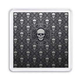 Магнит 55*55 с принтом Black Milk - Skulls - Черепа в Петрозаводске, Пластик | Размер: 65*65 мм; Размер печати: 55*55 мм | black milk | metall | pattern | rock | skulls | патерн | узор | череп | черепа | черная