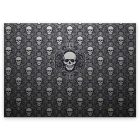 Поздравительная открытка с принтом Black Milk - Skulls - Черепа в Петрозаводске, 100% бумага | плотность бумаги 280 г/м2, матовая, на обратной стороне линовка и место для марки
 | black milk | metall | pattern | rock | skulls | патерн | узор | череп | черепа | черная