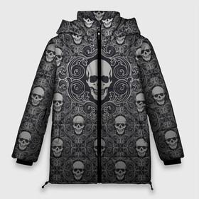 Женская зимняя куртка 3D с принтом Black Milk - Skulls - Черепа в Петрозаводске, верх — 100% полиэстер; подкладка — 100% полиэстер; утеплитель — 100% полиэстер | длина ниже бедра, силуэт Оверсайз. Есть воротник-стойка, отстегивающийся капюшон и ветрозащитная планка. 

Боковые карманы с листочкой на кнопках и внутренний карман на молнии | black milk | metall | pattern | rock | skulls | патерн | узор | череп | черепа | черная