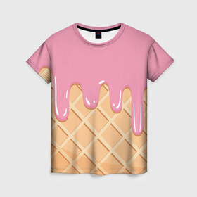 Женская футболка 3D с принтом Я Клубничный Рожок в Петрозаводске, 100% полиэфир ( синтетическое хлопкоподобное полотно) | прямой крой, круглый вырез горловины, длина до линии бедер | ваниль | вафля | вкус | вкусно | вкусняшка | десерт | жара | капли | клубника | лед | лето | молоко | мороженка | мороженое | пломбир | принт | рожок | сладость | шоколад | эскимо