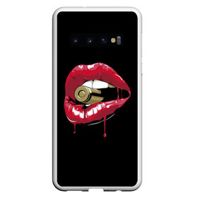 Чехол для Samsung Galaxy S10 с принтом Пуля в зубах в Петрозаводске, Силикон | Область печати: задняя сторона чехла, без боковых панелей | Тематика изображения на принте: губы | золотой зуб | краска | красная помада | красный | пуля