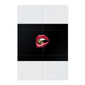 Магнитный плакат 2Х3 с принтом Пуля в зубах в Петрозаводске, Полимерный материал с магнитным слоем | 6 деталей размером 9*9 см | губы | золотой зуб | краска | красная помада | красный | пуля