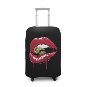 Чехол для чемодана 3D с принтом Пуля в зубах в Петрозаводске, 86% полиэфир, 14% спандекс | двустороннее нанесение принта, прорези для ручек и колес | губы | золотой зуб | краска | красная помада | красный | пуля
