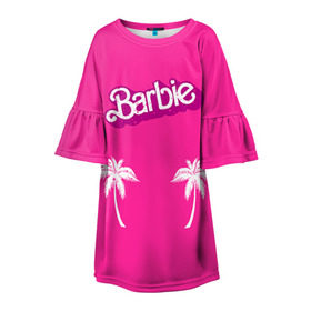 Детское платье 3D с принтом Barbie пальмы в Петрозаводске, 100% полиэстер | прямой силуэт, чуть расширенный к низу. Круглая горловина, на рукавах — воланы | Тематика изображения на принте: badgirl | barbie | beach party | beaches | bride | crew | girl | girlfriends | henparty | pink | power | princess | real girls | superbride | team | девичник | для влюбленных | для подруг | замуж | море | невеста | отдых | пляж | пляжная вечеринка | подру