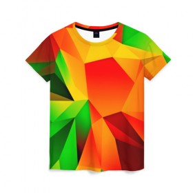 Женская футболка 3D с принтом Mirror abstract в Петрозаводске, 100% полиэфир ( синтетическое хлопкоподобное полотно) | прямой крой, круглый вырез горловины, длина до линии бедер | abstraction | абстракция | геометрия | грани | полигоны | сочетания | текстура    | треугольники