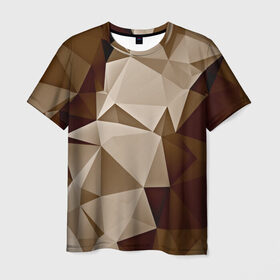Мужская футболка 3D с принтом Brown geometry в Петрозаводске, 100% полиэфир | прямой крой, круглый вырез горловины, длина до линии бедер | abstraction | геометрия | грани | полигоны | текстура | треугольники