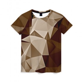 Женская футболка 3D с принтом Brown geometry в Петрозаводске, 100% полиэфир ( синтетическое хлопкоподобное полотно) | прямой крой, круглый вырез горловины, длина до линии бедер | abstraction | геометрия | грани | полигоны | текстура | треугольники