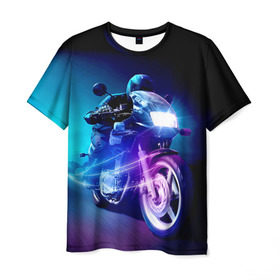 Мужская футболка 3D с принтом Мотоциклист в Петрозаводске, 100% полиэфир | прямой крой, круглый вырез горловины, длина до линии бедер | city | light | motocross | motorcycle | motorcyclist | night | silhouette | speed | город | мотокросс | мотоцикл | мотоциклист | ночь | свет | силуэт | скорость
