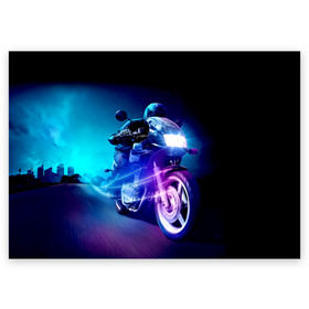 Поздравительная открытка с принтом Мотоциклист в Петрозаводске, 100% бумага | плотность бумаги 280 г/м2, матовая, на обратной стороне линовка и место для марки
 | city | light | motocross | motorcycle | motorcyclist | night | silhouette | speed | город | мотокросс | мотоцикл | мотоциклист | ночь | свет | силуэт | скорость
