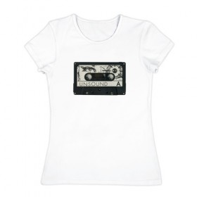 Женская футболка хлопок с принтом Аудиокассета в Петрозаводске, 100% хлопок | прямой крой, круглый вырез горловины, длина до линии бедер, слегка спущенное плечо | 