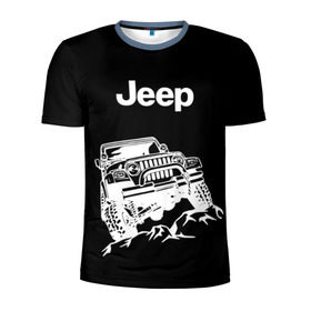 Мужская футболка 3D спортивная с принтом Jeep в Петрозаводске, 100% полиэстер с улучшенными характеристиками | приталенный силуэт, круглая горловина, широкие плечи, сужается к линии бедра | Тематика изображения на принте: автомобиль | джип | марка | машина