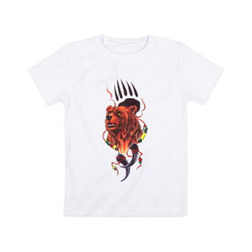 Детская футболка хлопок с принтом Медведь Тотем в Петрозаводске, 100% хлопок | круглый вырез горловины, полуприлегающий силуэт, длина до линии бедер | Тематика изображения на принте: бусы | индейский | след | тотемное животное